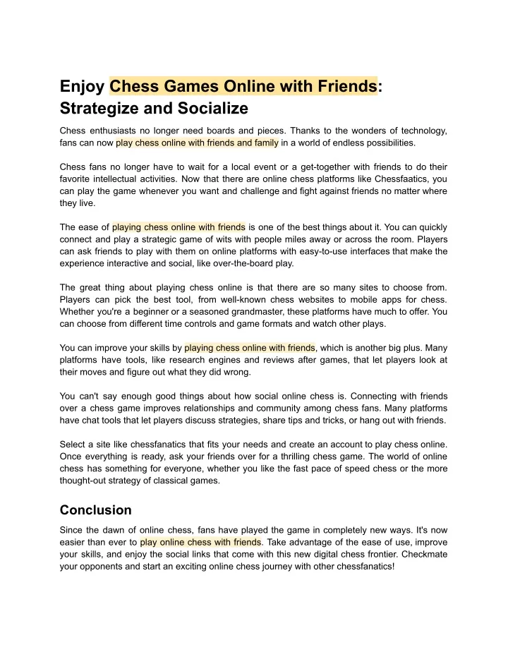 enjoy chess games online with friends strategize