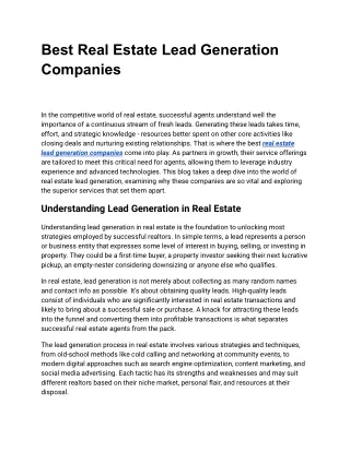 Best Real Estate Lead Generation Companies