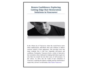 Renew Confidence Exploring Cutting-Edge Hair Restoration Solutions in Vancouver