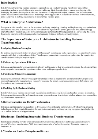 The Importance of Enterprise Architecture in Enabling Business Transformation wi