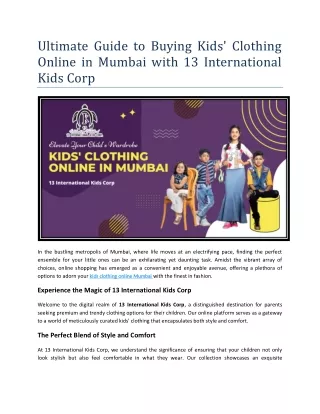 Buying Kids' Clothing Online in Mumbai with 13 International Kids Corp