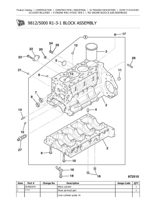 JCB JS190 T3 TRACKED EXCAVATOR Parts Catalogue Manual (Serial Number 01314100-01314299)