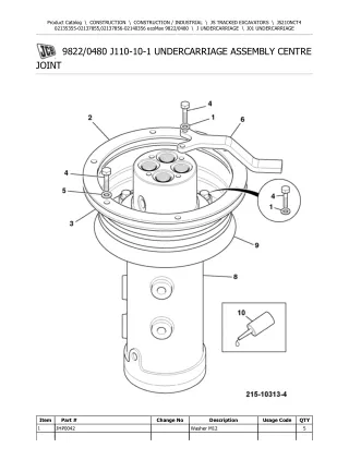 JCB JS210NCT4 ecoMax TRACKED EXCAVATOR Parts Catalogue Manual (Serial Number 02135355-02137855)