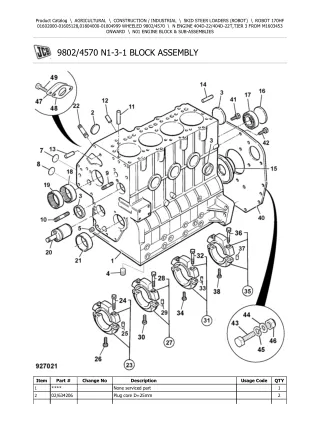 JCB 170HF Robot Parts Catalogue Manual (Serial Number  01602000-01605128)