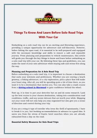Things To Know And Learn Before Solo Road Trips With Your Car