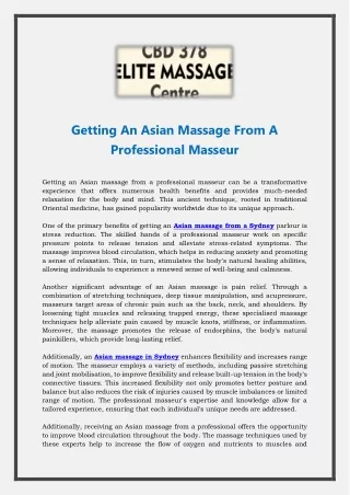 Getting An Asian Massage From A Professional Masseur