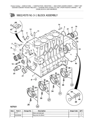 JCB 180T Robot Parts Catalogue Manual (Serial Number  01803000-01803999)