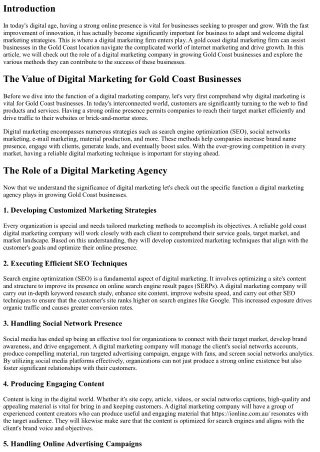 The Function of a Digital Marketing Agency in Growing Gold Coast Businesses