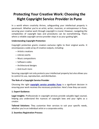 Protecting Your Creative Work: Choosing the Right Copyright Service Provider in