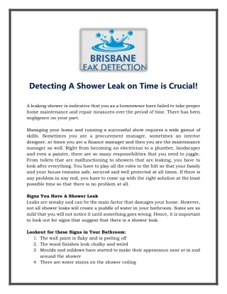 Detecting A Shower Leak on Time is Crucial