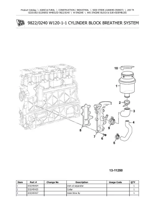 JCB 205 T4 WHEELED Robot Parts Catalogue Manual (Serial Number 02201002-02206002)