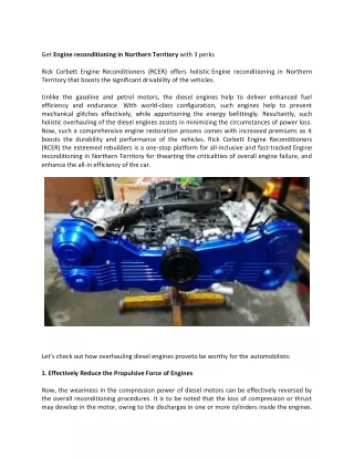 Engine reconditioning in Northern Territory