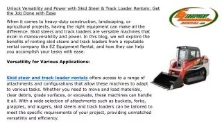 Unlock Versatility and Power with Skid Steer & Track Loader Rentals Get the Job Done with Ease