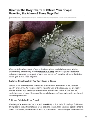 Yarn Lover's Paradise: Unraveling the Magic at Ottawa's Three Bags Full