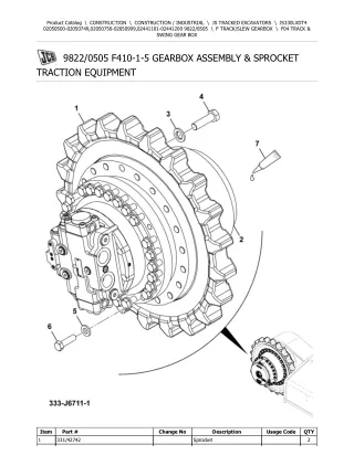 JCB JS330LXD T4 TRACKED EXCAVATOR Parts Catalogue Manual (Serial Number 02441101-02441200)