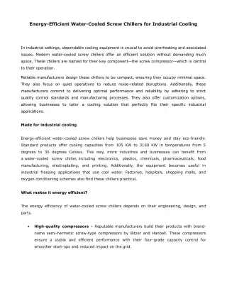 Energy-Efficient Water-Cooled Screw Chillers for Industrial Cooling