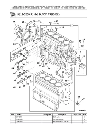 JCB 409 Wheeled Loader Parts Catalogue Manual (Serial Number 01302000-01302599)