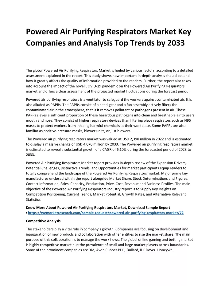 powered air purifying respirators market