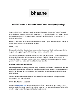Bhaane's Pants A Blend of Comfort and Contemporary Design