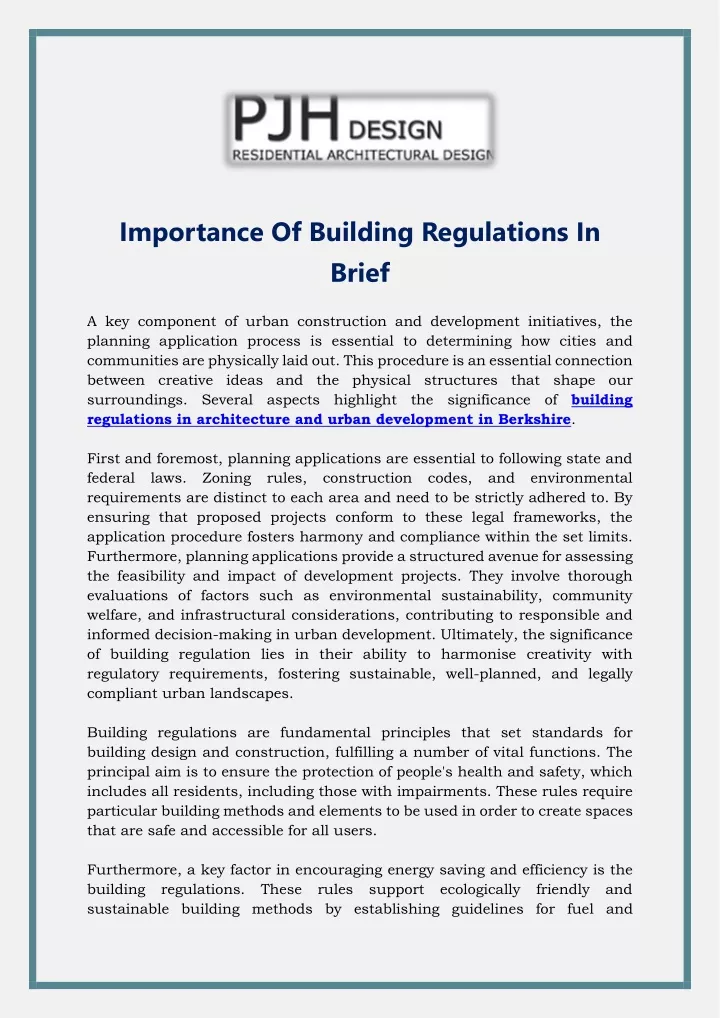 importance of building regulations in brief