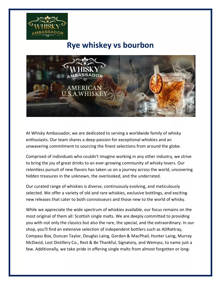 rye whiskey vs bourbon