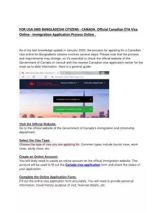 FOR USA AND BANGLADESHI CITIZENS - CANADA  Official Canadian ETA Visa Online - I