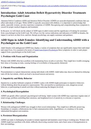 ADHD Symptoms In Women Psychologist Gold Coast (07) 5539 9798