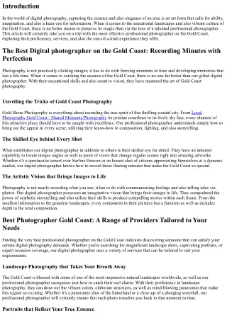 The Art of Gold Coast Digital Photography: A Journey with the very best Digital
