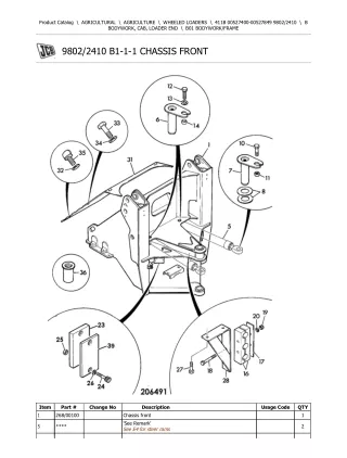 JCB 411B Wheeled Loader Parts Catalogue Manual (Serial Number 00527400-00527849)