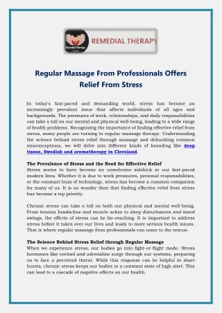 Regular Massage From Professionals Offers Relief From Stress
