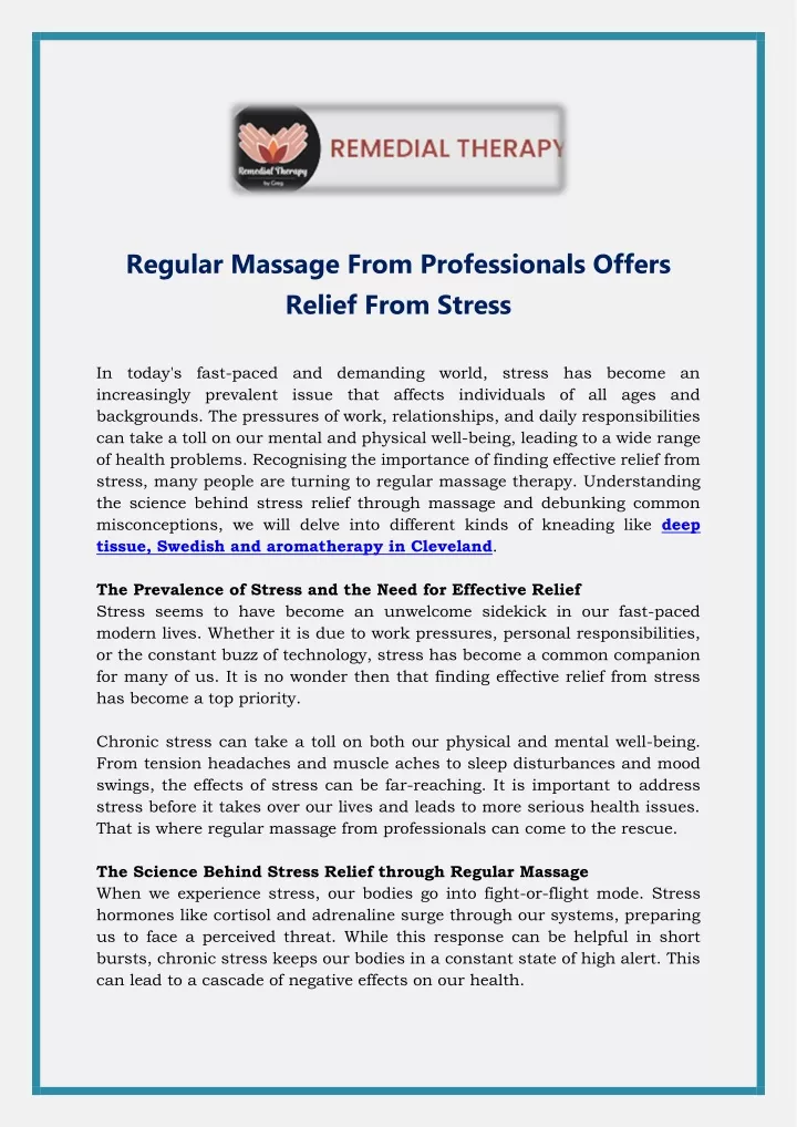 regular massage from professionals offers relief