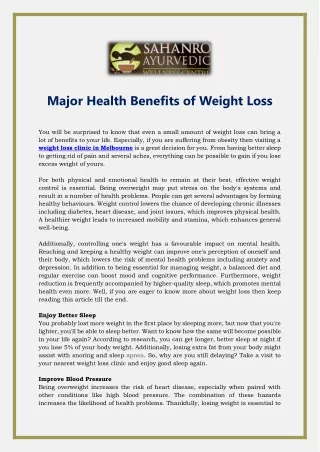 Major Health Benefits of Weight Loss