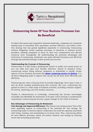 Outsourcing Some Of Your Business Processes Can Be Beneficial
