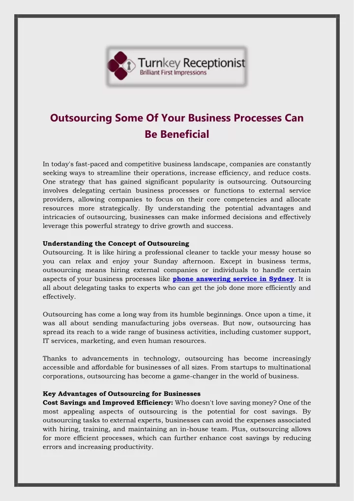 outsourcing some of your business processes