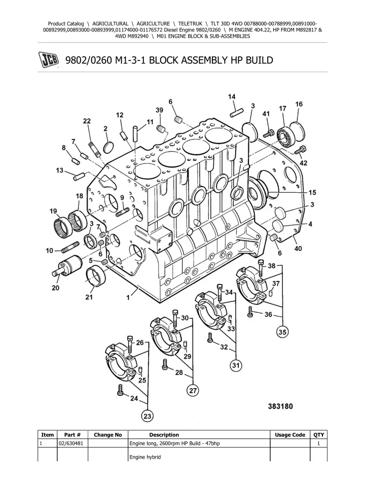 PPT JCB TLT 30D 4WD (Diesel Engine) Teletruk Parts Catalogue Manual