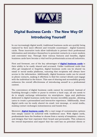 Digital Business Cards - The New Way Of Introducing Yourself