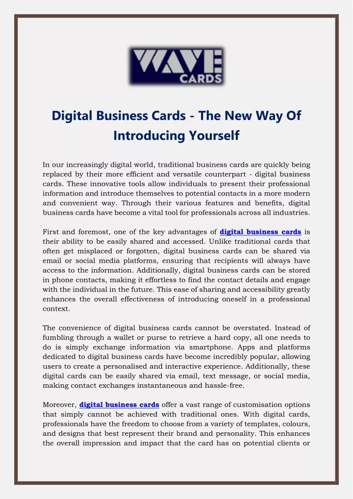 digital business cards the new way of introducing