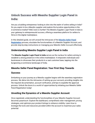 Meesho supplier Login Panel India | Meesho Registration