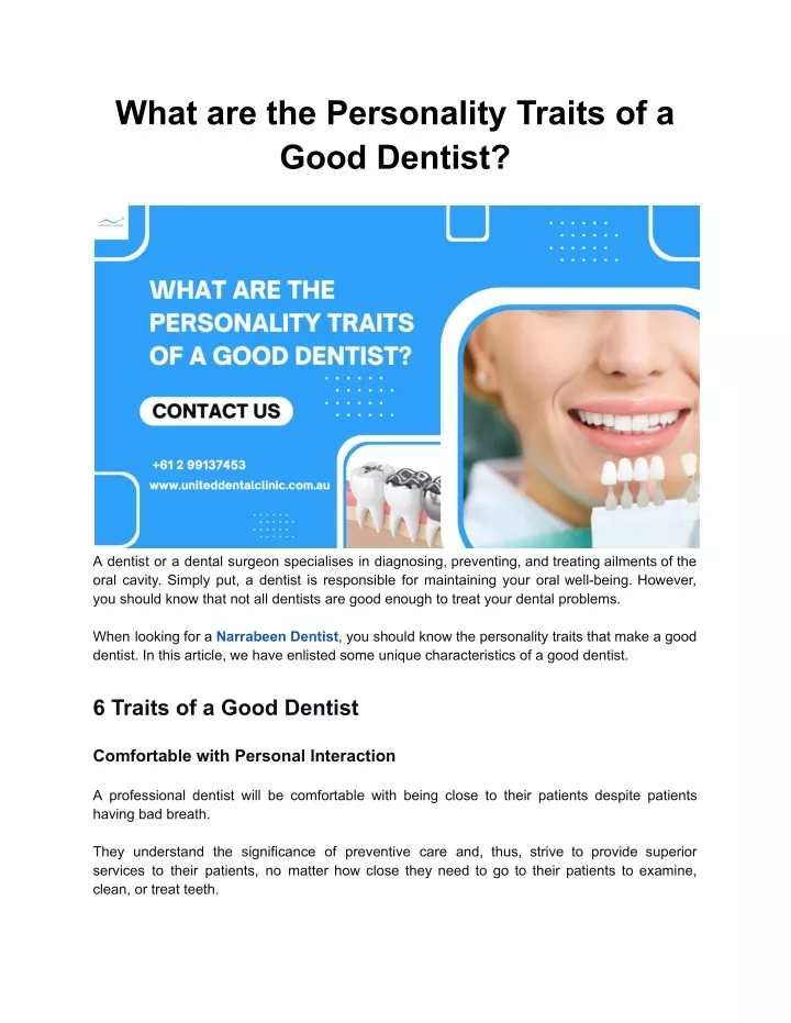what are the personality traits of a good dentist