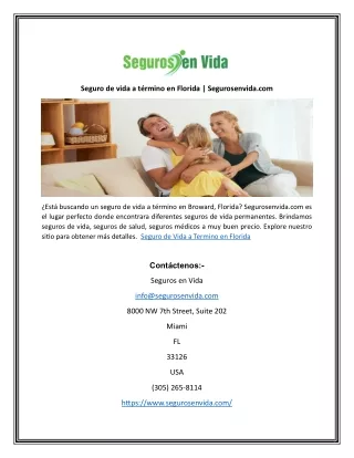 Seguro de vida a término en Florida | Segurosenvida.com