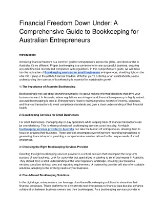 Financial Freedom Down Under_ A Comprehensive Guide to Bookkeeping for Australian Entrepreneurs