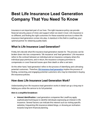 Best Life Insurance Lead Generation Company That You Need To Know