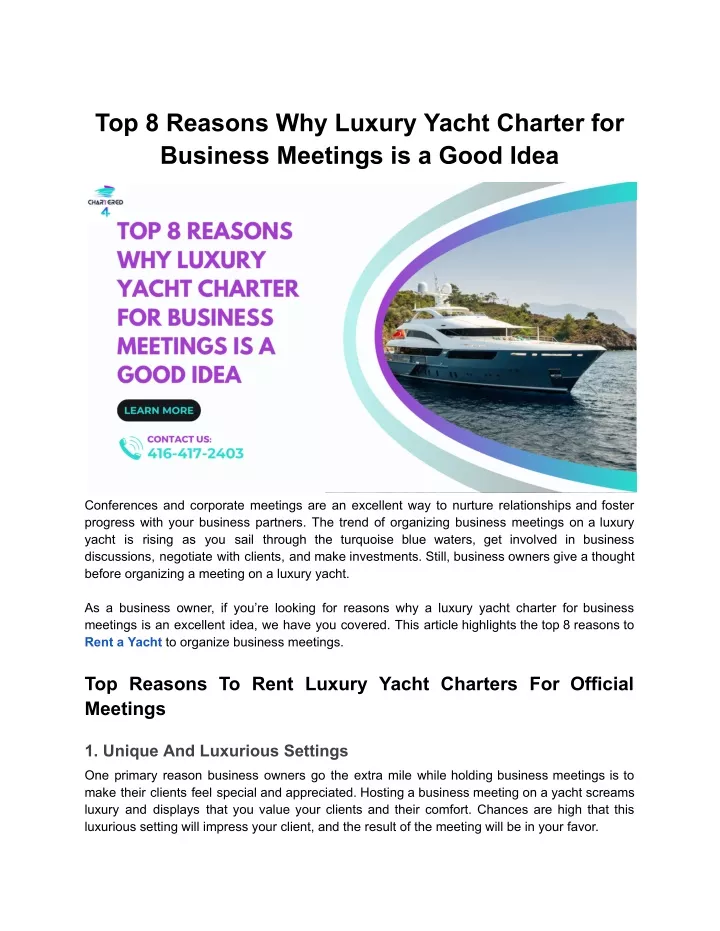 top 8 reasons why luxury yacht charter