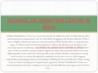 ALCOHOL DE-ADDICTION CENTRE IN INDIA