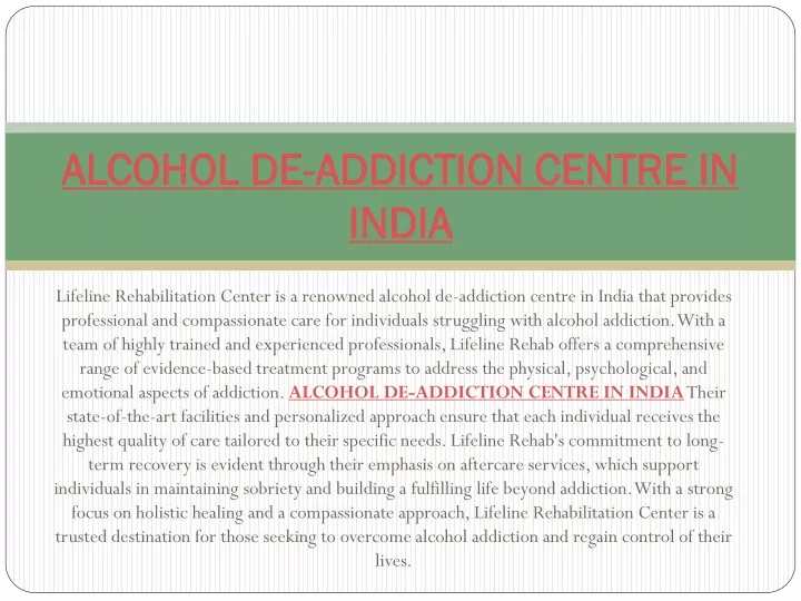 alcohol de addiction centre in india