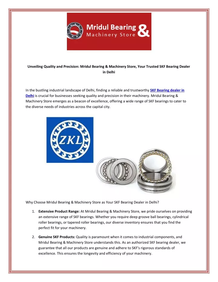 unveiling quality and precision mridul bearing