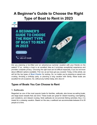 A Beginner's Guide to Choose the Right Type of Boat to Rent in 2023