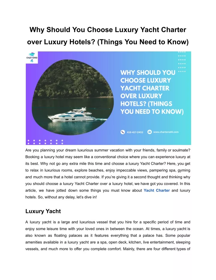 why should you choose luxury yacht charter