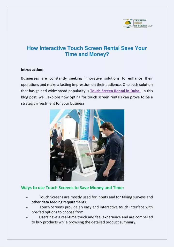 how interactive touch screen rental save your