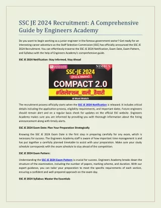 SSC JE 2024 Recruitment  A Comprehensive Guide by Engineers Academy